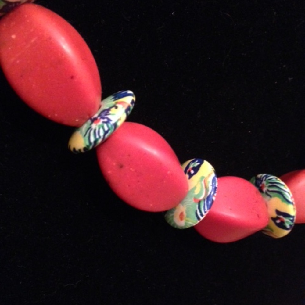 Jumbo Coral Fleck Bead Multicolor Disk Necklace